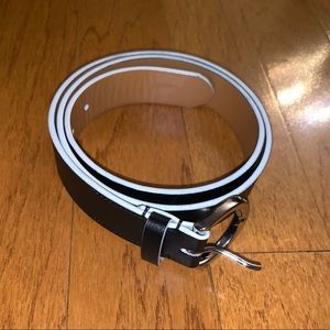 Lauren Ralph Lauren Black with White Trim Leather Belt with Silver Buckle